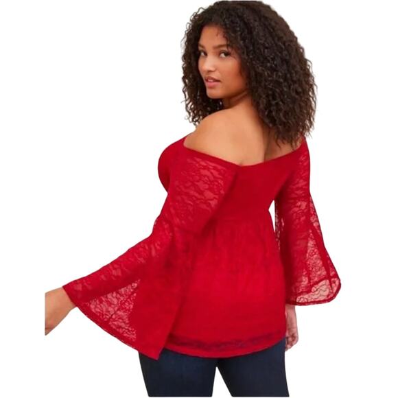 Torrid Maroon Red Stretch Lace Off the Shoulder Babydoll Top Size 3X - Picture 2 of 10